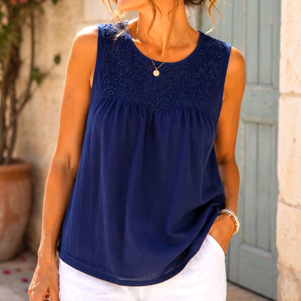 Great Northwest Indigo Blue Embroidered Sleeveless Rayon Top